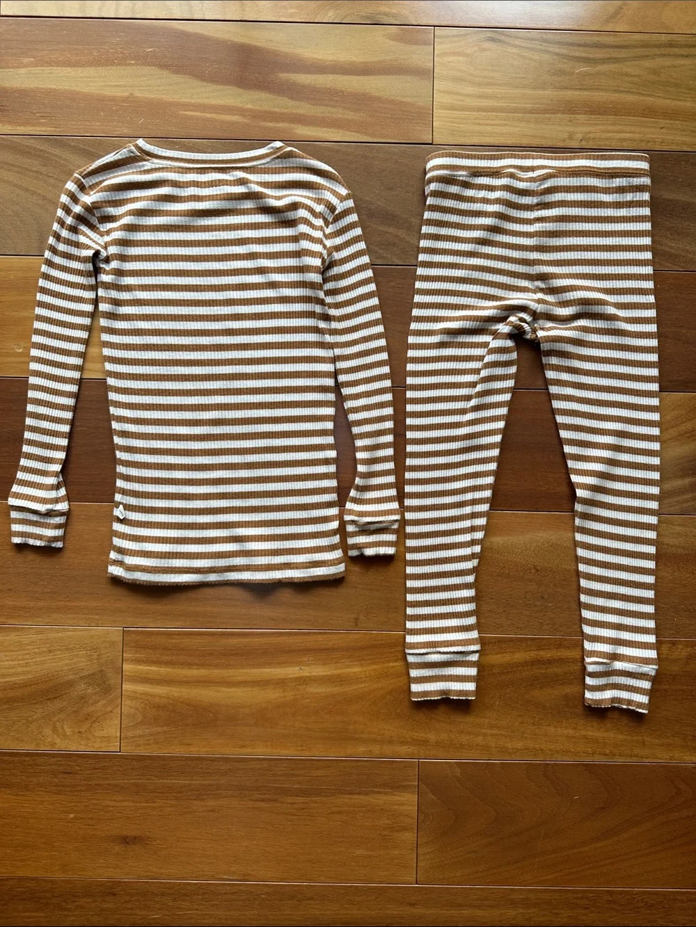 Brave Little Ones Striped Brown White Ribbed Long Sleeve Bamboo Pajama Set 4T